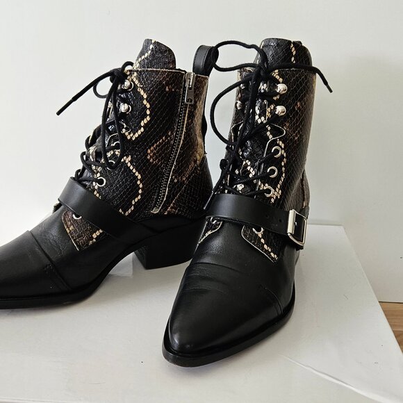 AllSaints Katy Ankle Boots - Black + Snake - Picture 4 of 8